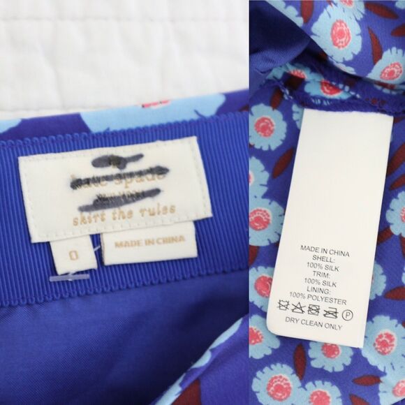 Kate Spade New York Size 0 Silk Tangier Floral Double Layer Skirt Cobalt Blue - Picture 4 of 10